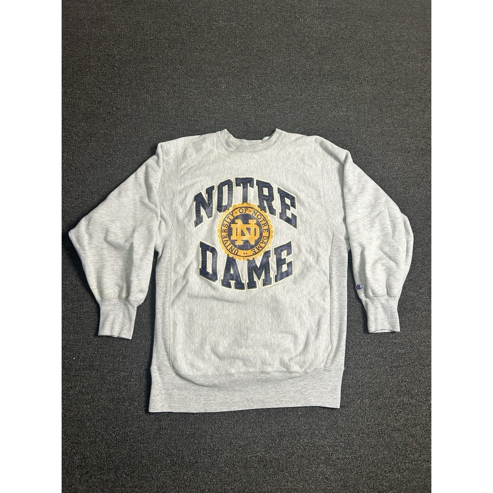 Vintage Notre Dame Champion Reverse Weave Sweatshirt Gray Mens 2XL Warmup USA